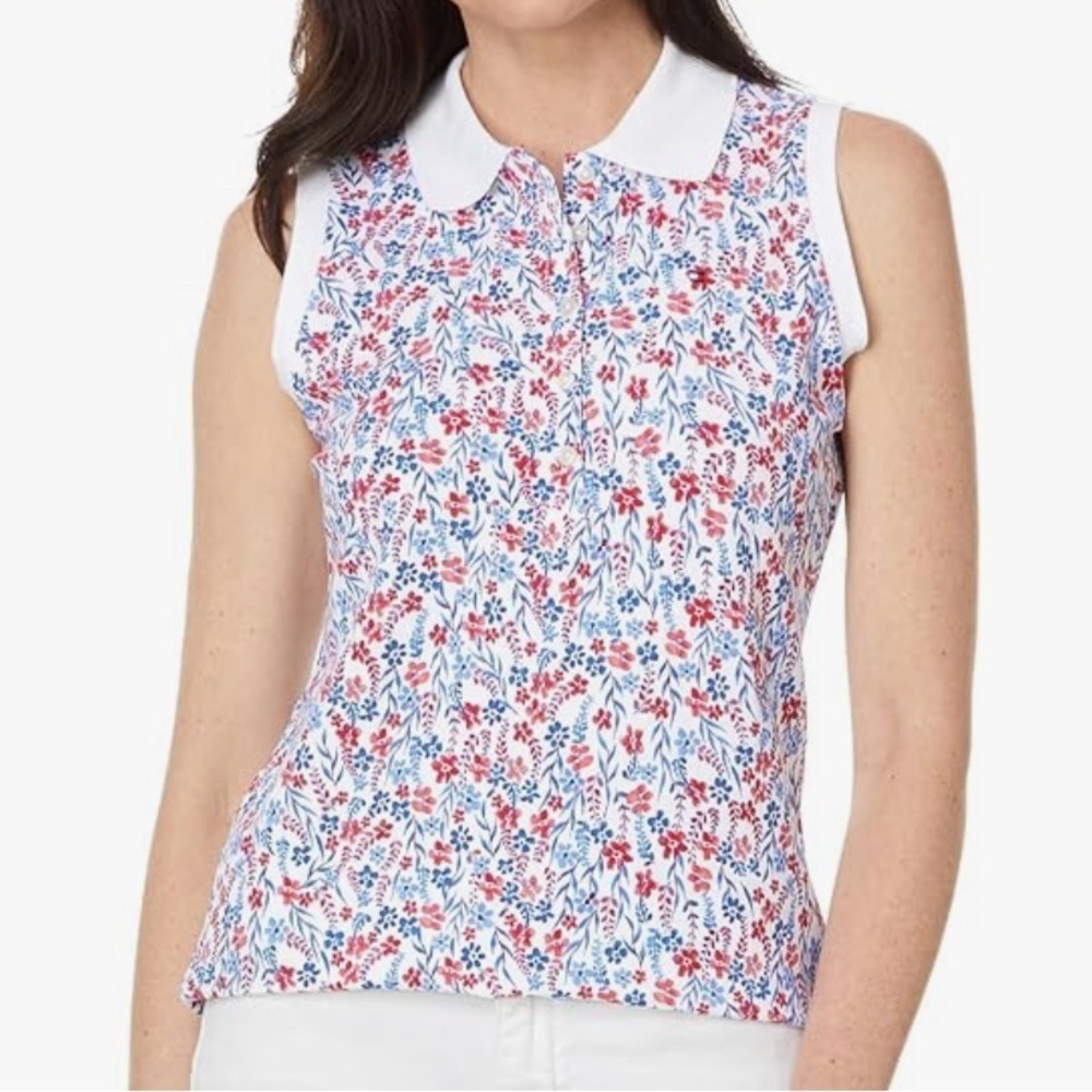 Tommy Hilfiger Women's Sleeveless Ditsy Floral Polo Size L